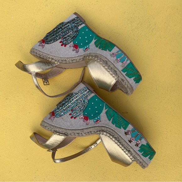 KATE SPADE Dallas cactus wedge heels rare beads embellished nwt new 7 1/2 - Picture 2 of 5